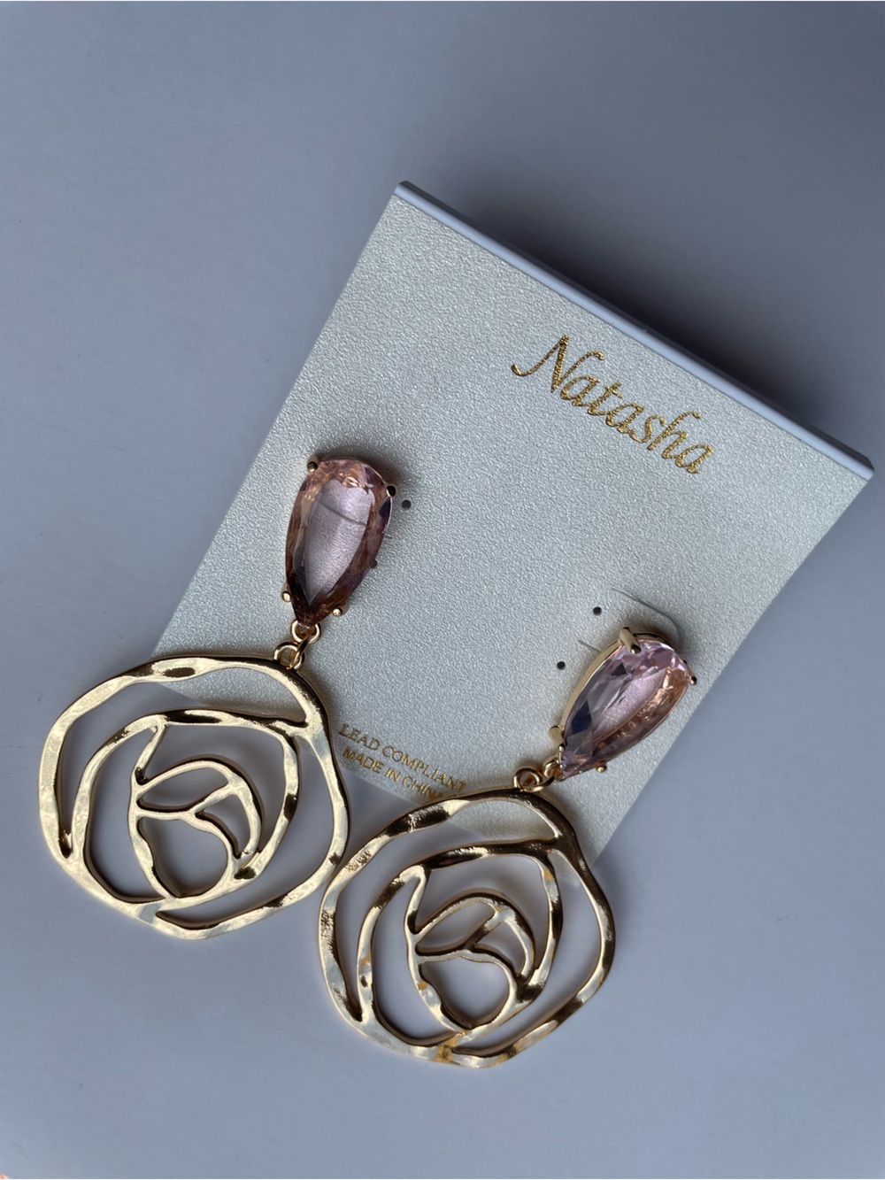 NWT Natasha Couture Pink Flower Statement Drop Earrings - Picture 3 of 5